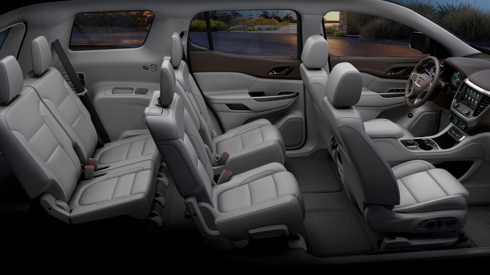 Les trois rangées de sièges du GMC Acadia SLE/SLT 2023.