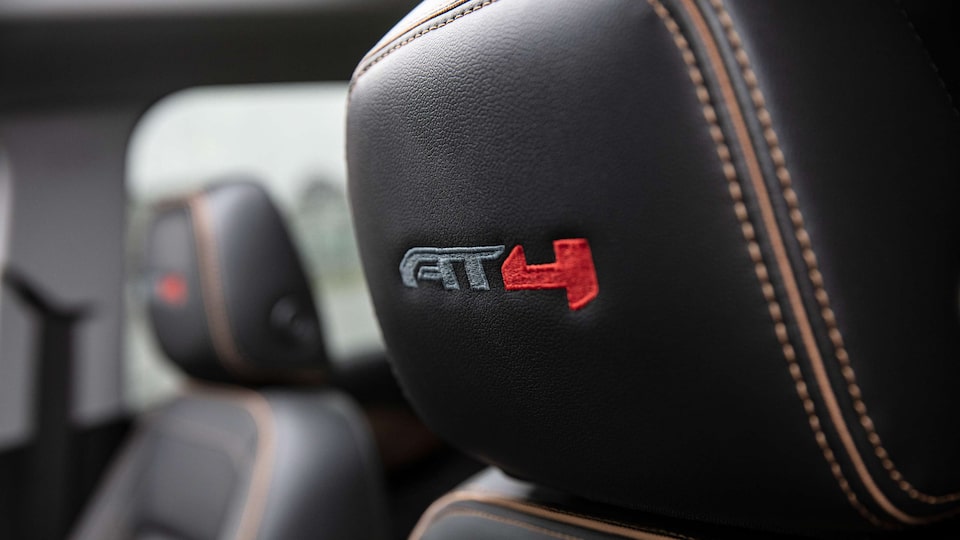 2023 GMC Terrain AT4 insignia in seat headrests.
