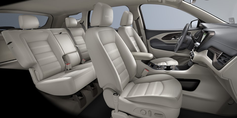 Side-view interior of the galvanized interior of the 2024 GMC Terrain Denali.