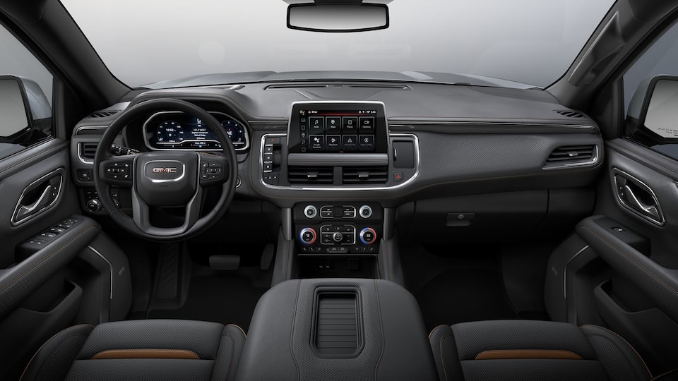 Jet Black interiors of the 2024 GMC Yukon AT4.