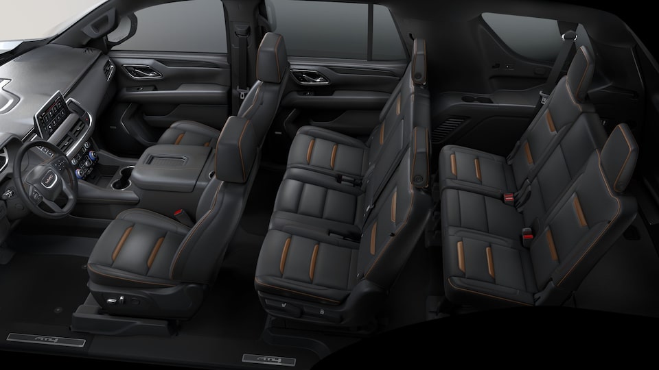 Top-side view of the Jet Black interiors of the 2024 GMC Yukon AT4.