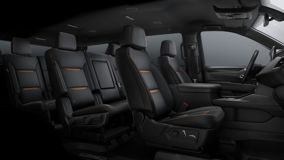 Side view of the Jet Black interiors of the 2024 GMC Yukon AT4.