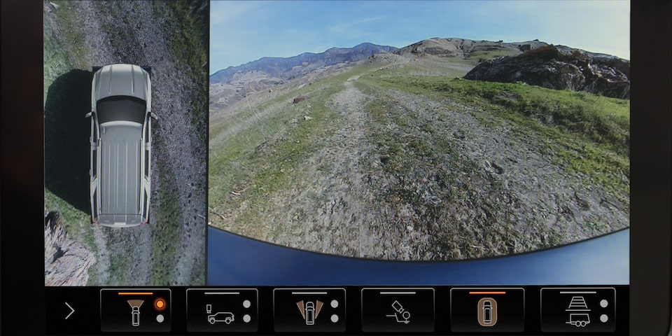 Camera view being displayed in the infotainment screen of the 2024 GMC Yukon AT4.