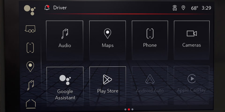 Closeup view of the reconfigurable infotainment screen on the 2024 GMC Yukon AT4.