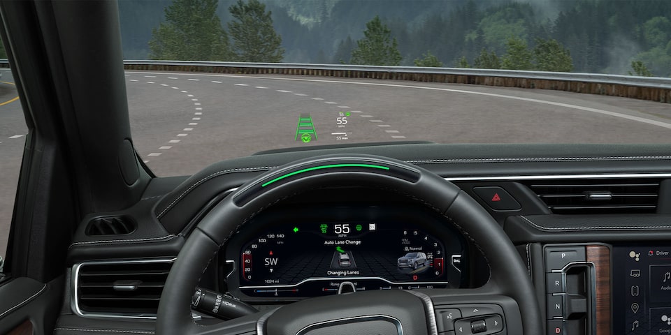 Customizable specifications on the head-up display of the 2024 GMC Yukon AT4.