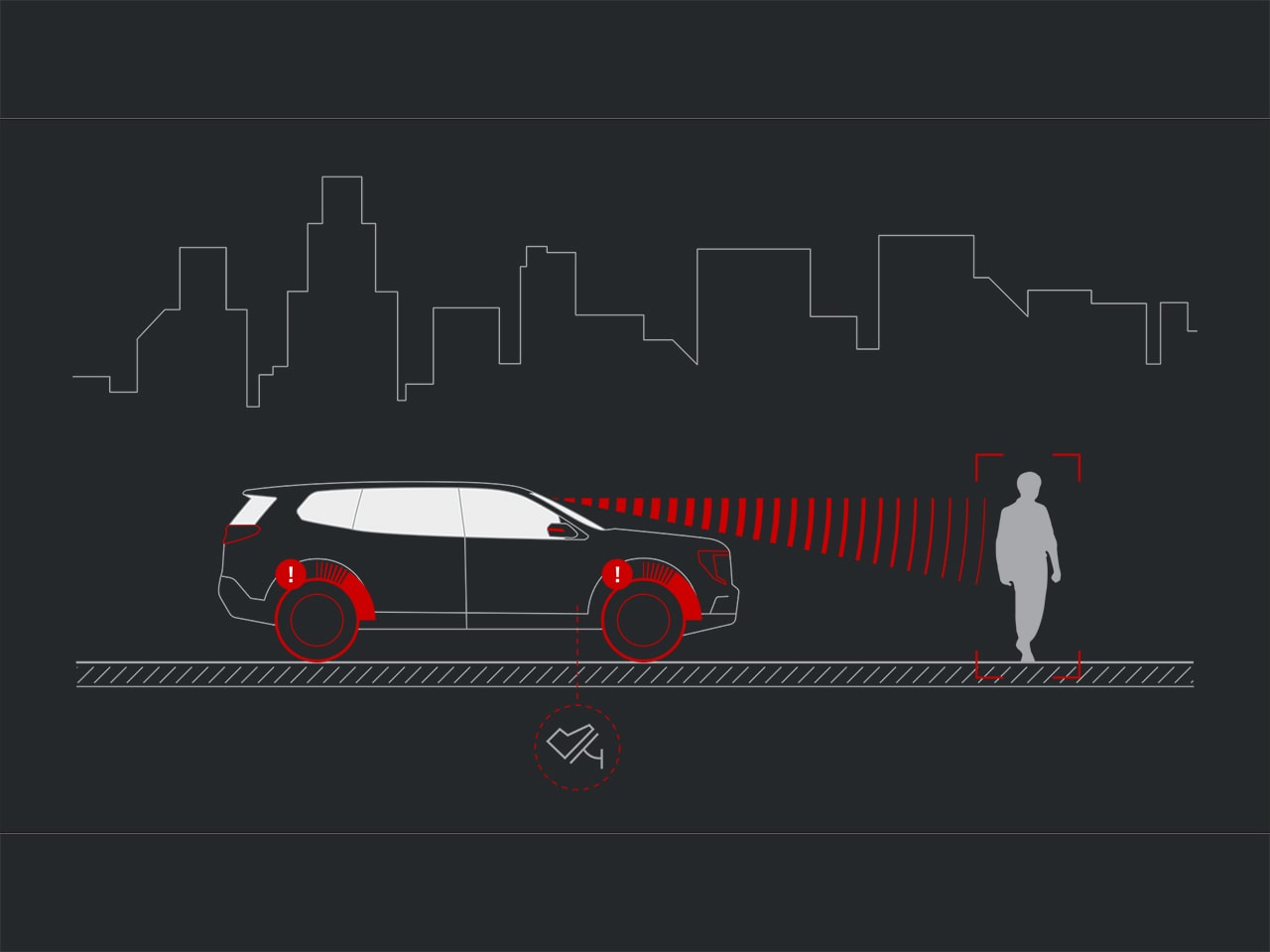 Front Pedestrian and Bicyclist Braking feature of the 2026 GMC Acadia Denali.