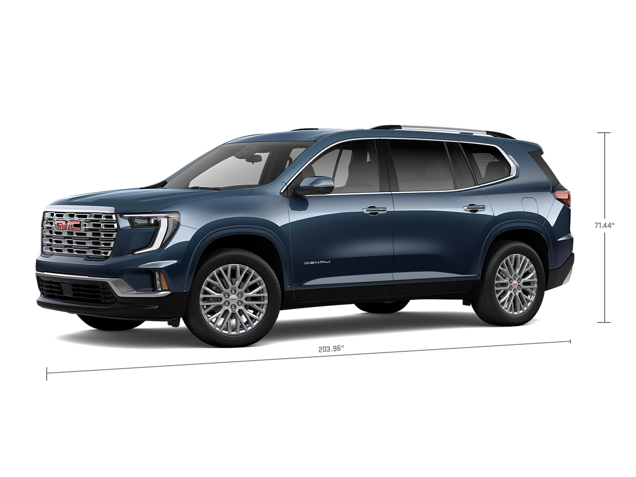Side profile view of the 2026 GMC Acadia Denali.
