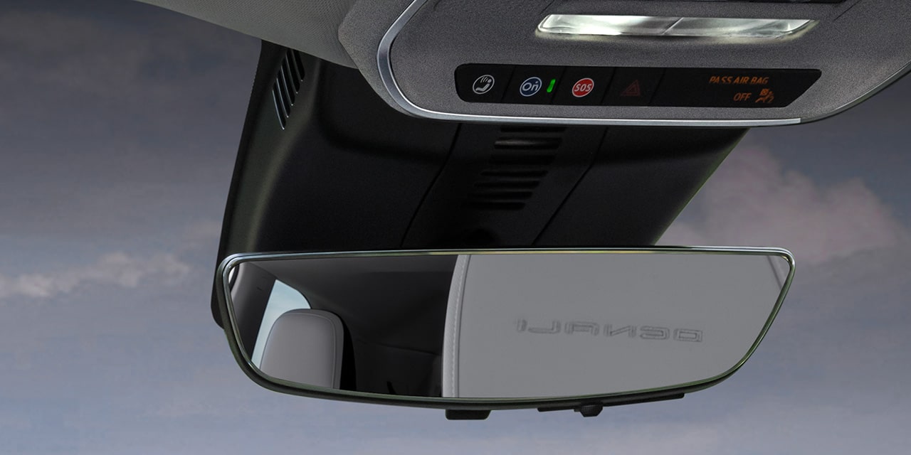 Close-up view of the OnStar Button inside the 2026 GMC Acadia Denali.
