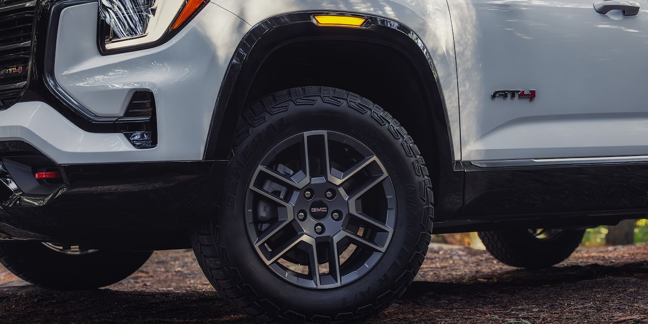 Close-up of the Tire and Rim. on the 2026 GMC Terrain AT4 Small Off-Road SUV