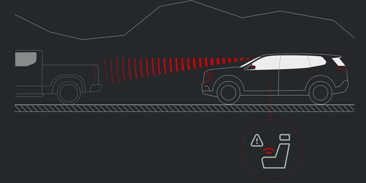 Illustration de la fonction de siège à alerte de sécurité du GMC Terrain AT4 2026.