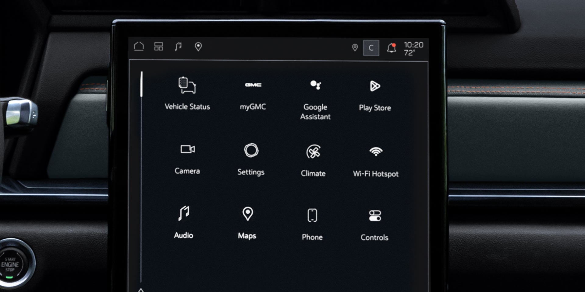 Vue rapprochée du système d’infodivertissement du GMC Terrain AT4 2026.