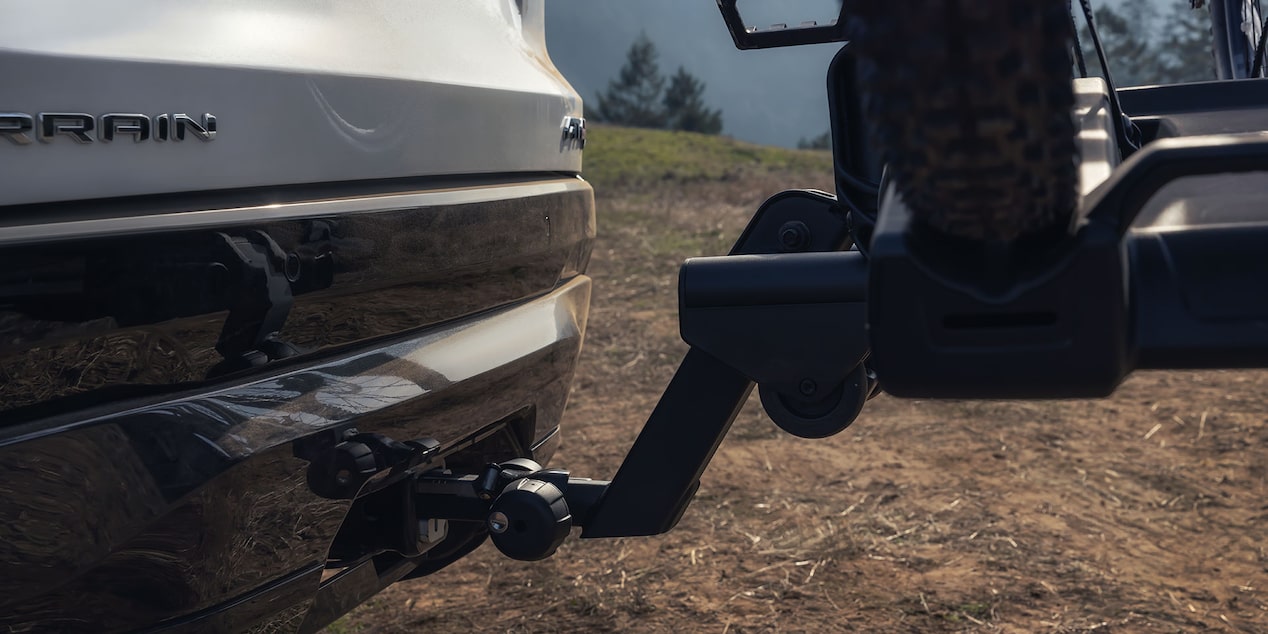 Close up view of the trailer hitch of the 2026 GMC Terrain.