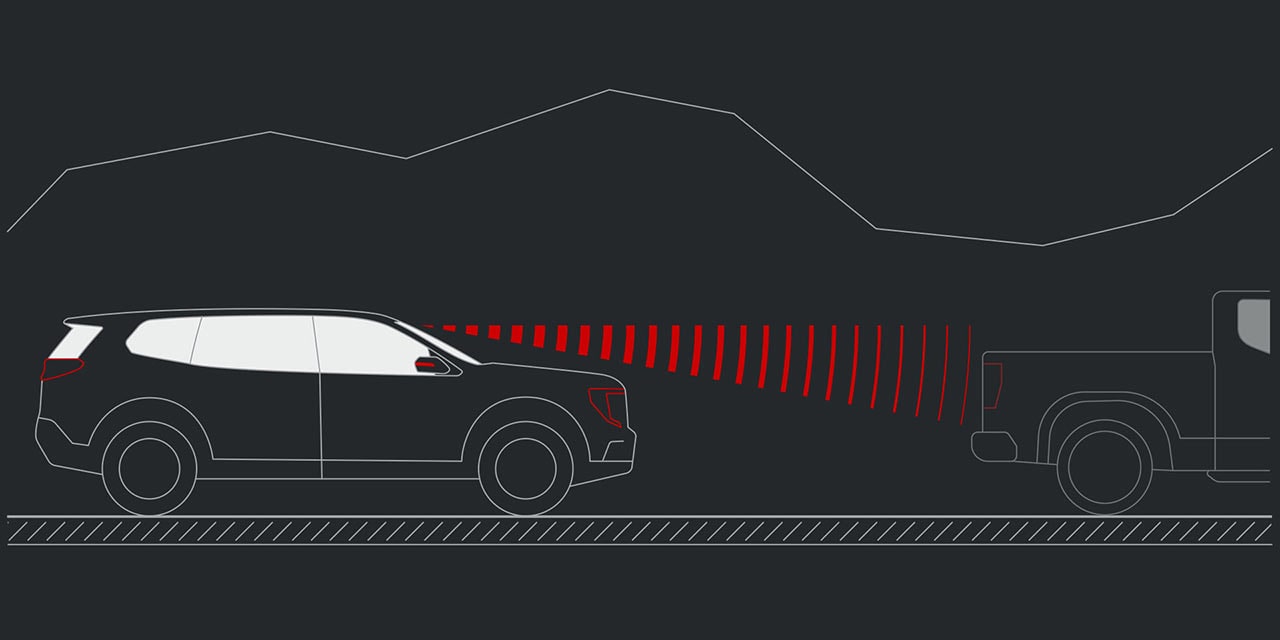 Illustration de l’alerte de prévention de collision du GMC Terrain Denali 2026.