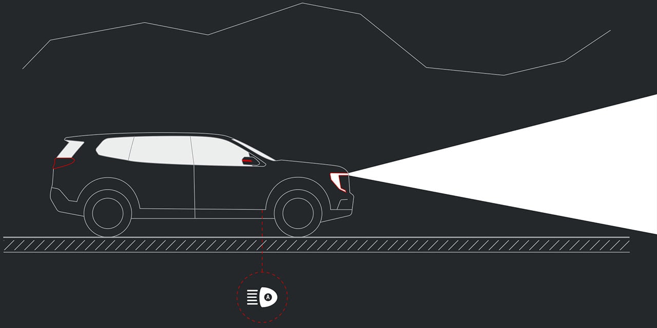Illustration des phares IntelliBeam du GMC Terrain Denali 2026.