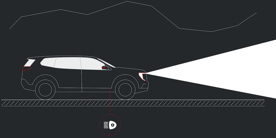 Illustration of the Intellibeam Headlamp feature of the 2026 GMC Terrain Denali.