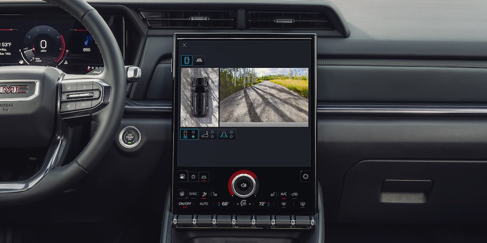 Close-up of the Infotainment System Displaying the HD Surround Vision in the 2026 GMC Terrain Denali.