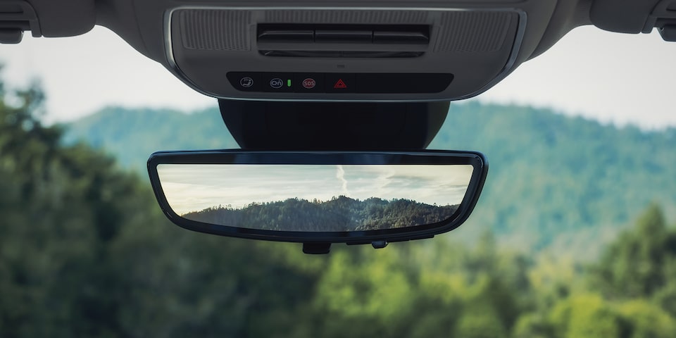 Close-up of the Rear Camera Mirror in the 2026 GMC Terrain Denali.