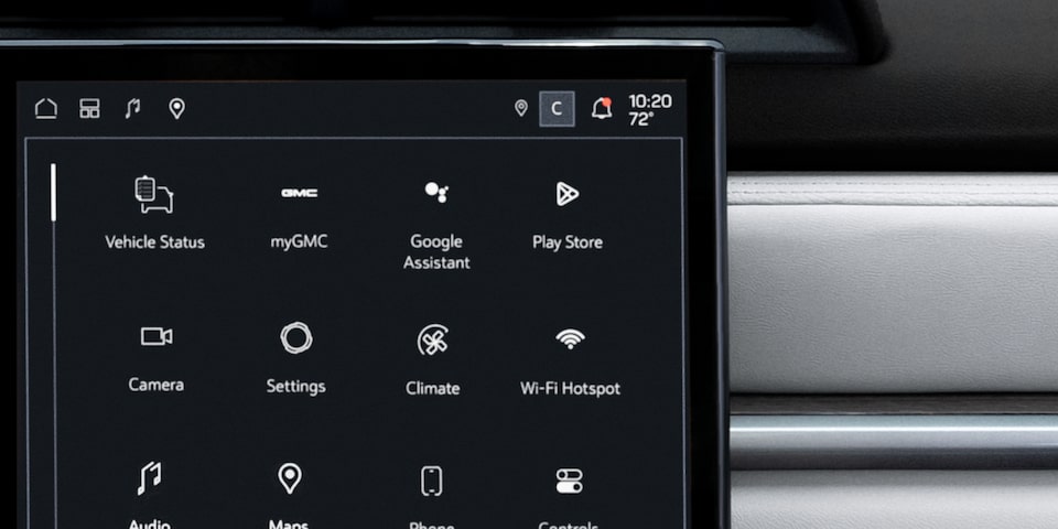 Close-up of the Infotainment System Displaying the Google Built-in Compatibility.