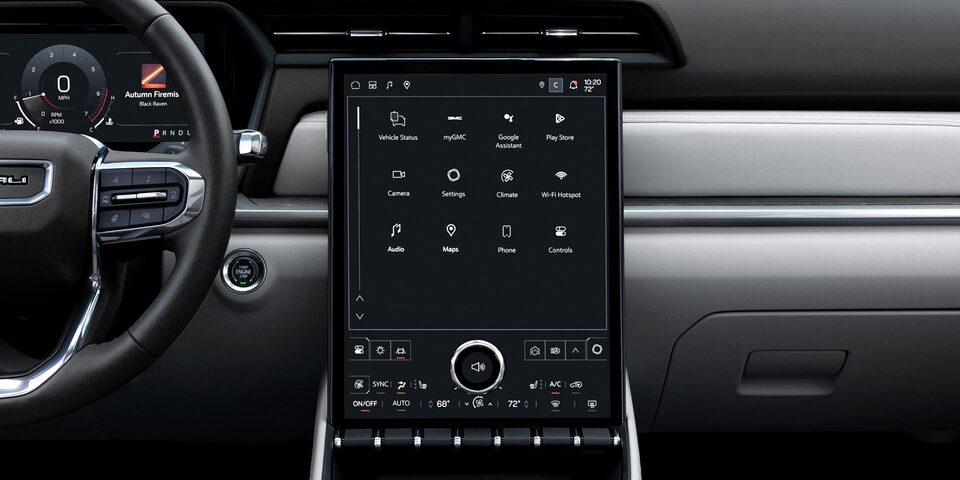 Close-up of the 11 Inch Diagonal Driver Infotainment System in the 2026 GMC Terrain Denali.