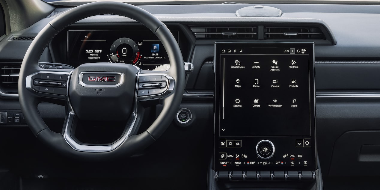 Close-up of the 15 Inch Diagonal Premium GMC Infotainment System in the 2026 GMC Terrain Elevation Compact SUV.