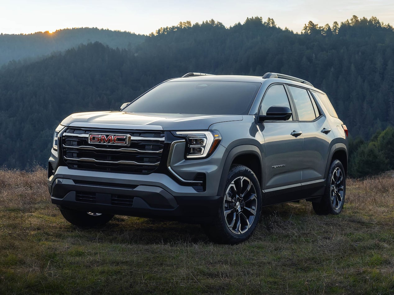 Front-side view of the 2026 GMC Terrain Elevation Premium parked near the forests.