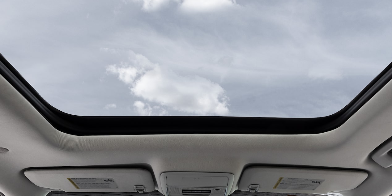 Close up view of the panoramic sunroof of the 2026 GMC Terrain.