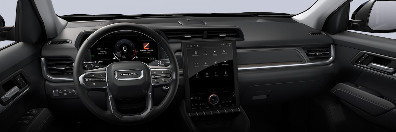 Front interiors of the 2026 GMC Terrain Denali.
