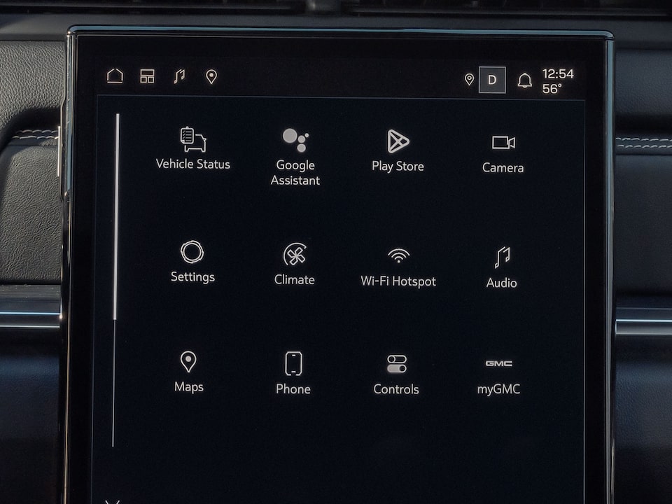 Close up view of Google Apps being displayed in the infotainment screen of the 2026 GMC Terrain.