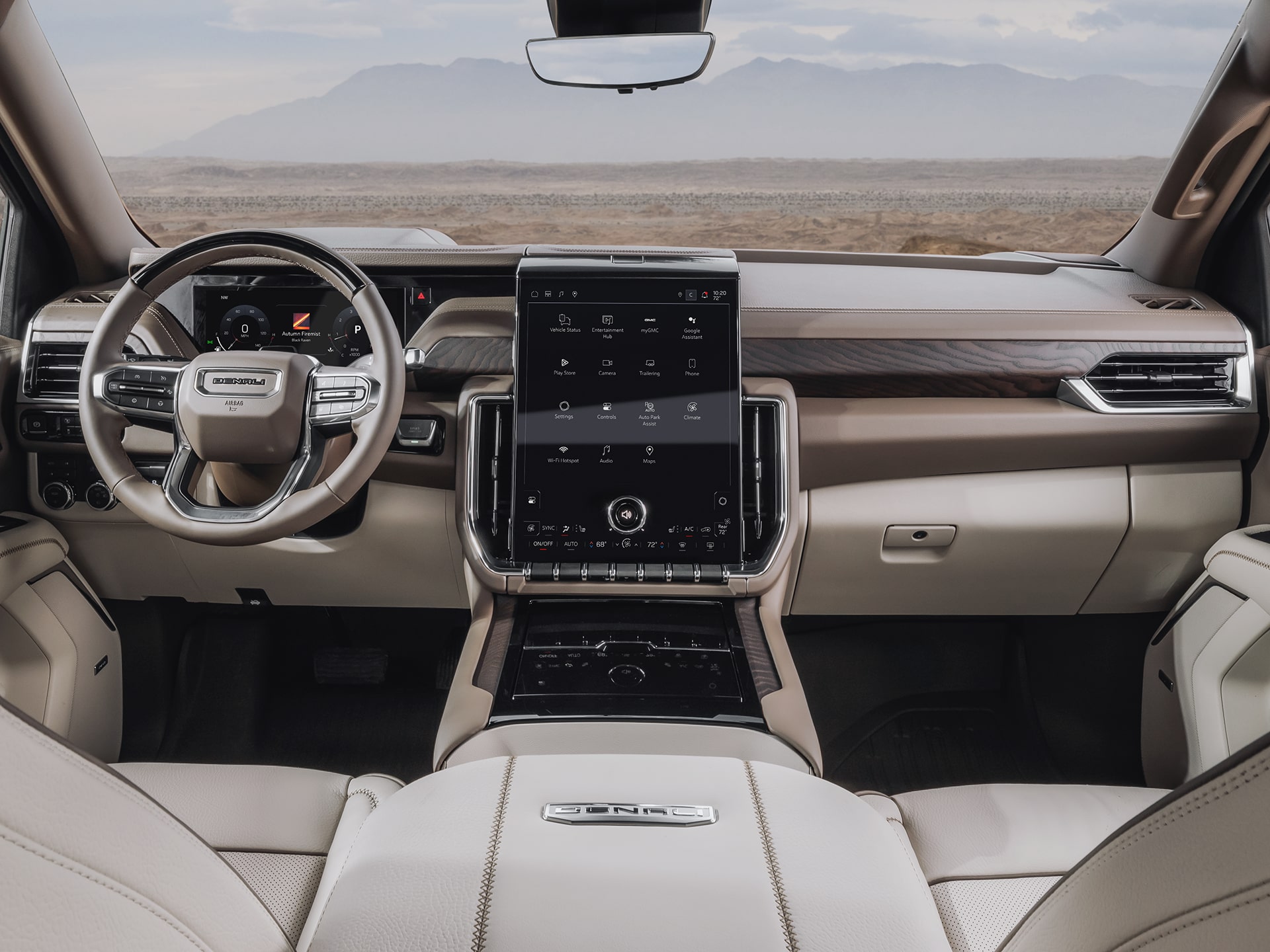 Les sièges avant et le tableau de bord du VUS de luxe à trois rangées GMC Yukon Denali 2026.