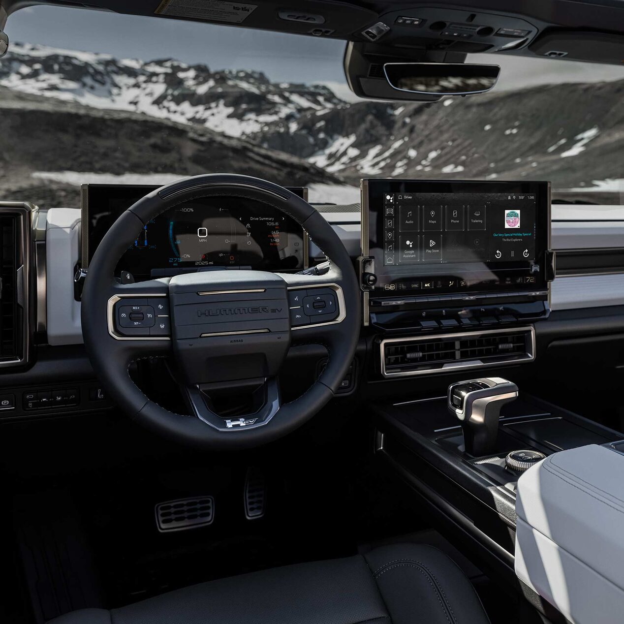 Interior View of the dashboard in the GMC HUMMER EV Pickup Truck.
