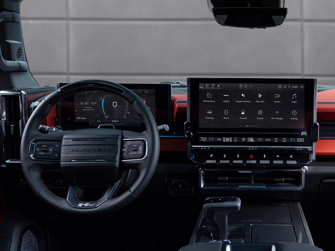 Vue rapprochée du centralisateur informatique de bord et de l’écran haute définition du VUS GMC Hummer EV 2026.