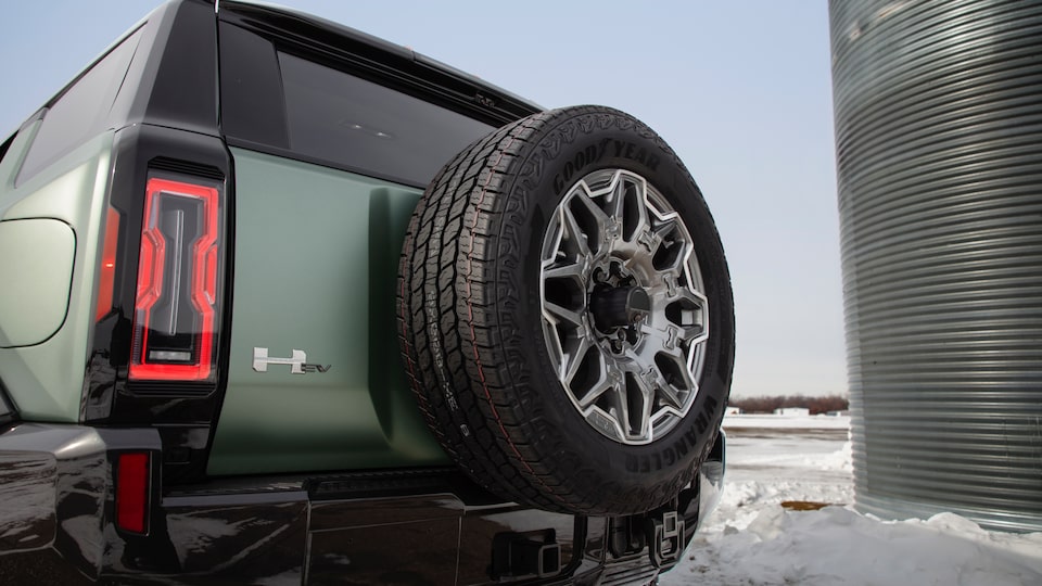 Rear view of the Hummer EV SUV's swing gate.