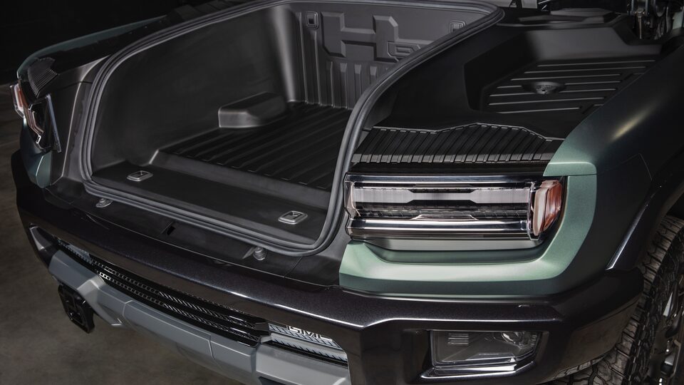View of the Hummer EV's interior trunk.