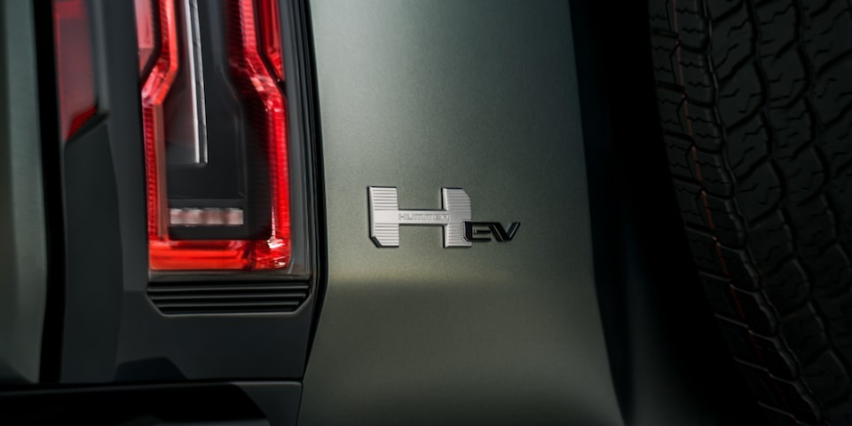 Zoomed view of the GMC Hummer tail lights.