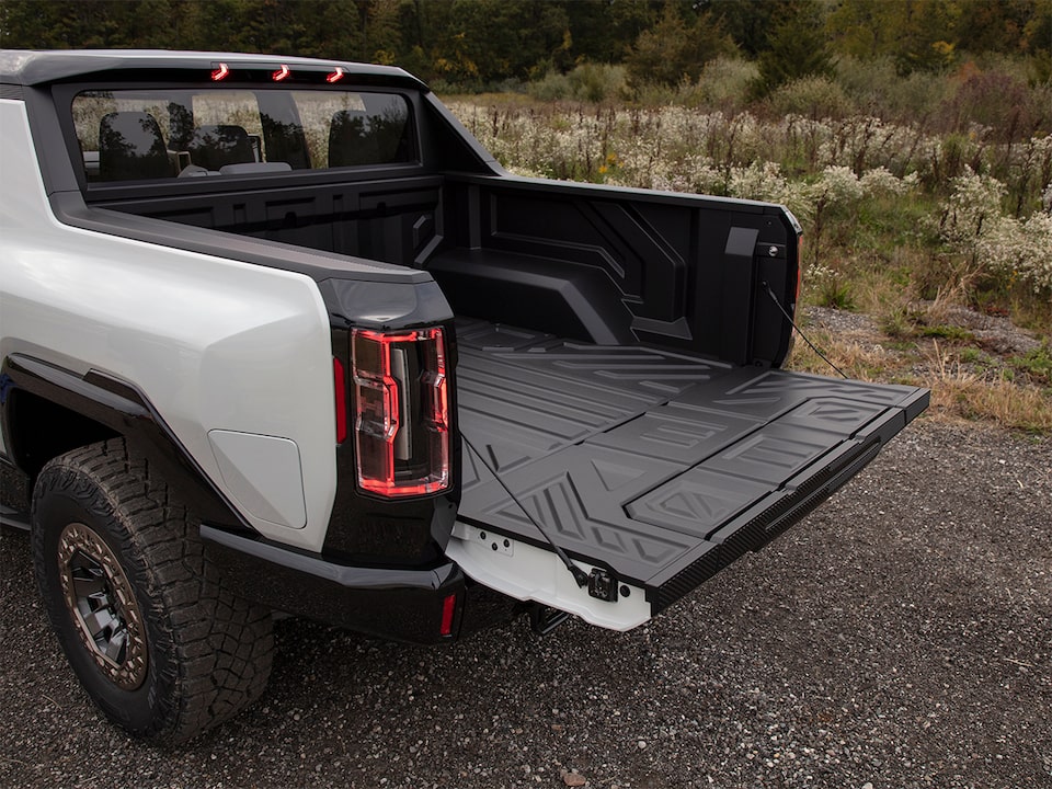Opened trunk of the Hummer EV.
