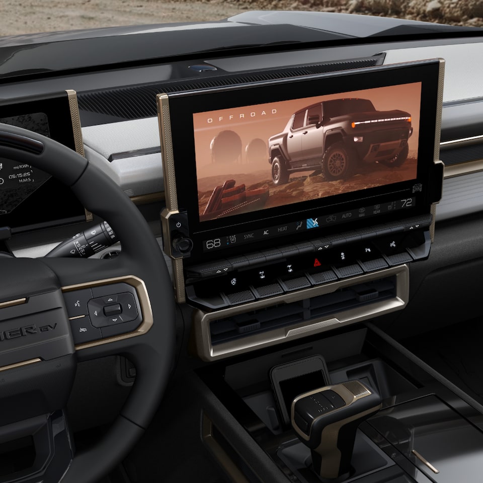 Showcasing the graphics on the infotainment screen of the Hummer EV.