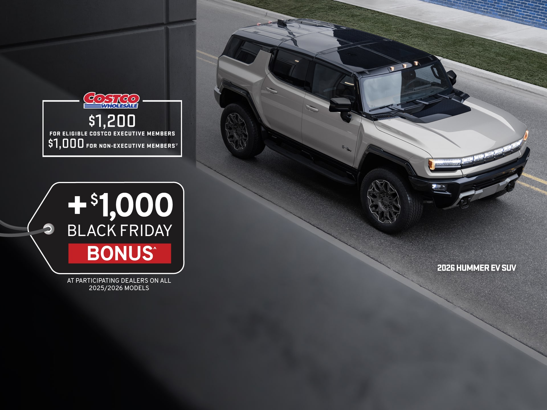 Front-Side View of the 2026 GMC Hummer EV SUV Driving on a Road alone.