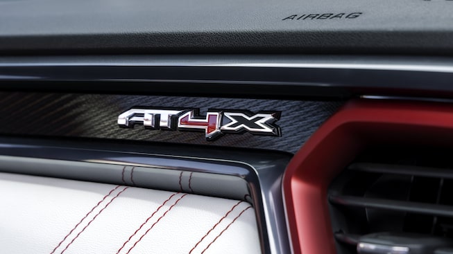 Close-up view of the 2023 Canyon's AT4X badging.