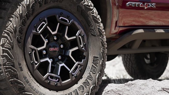 Close-up view of the 2023 Canyon AT4X's wheel.