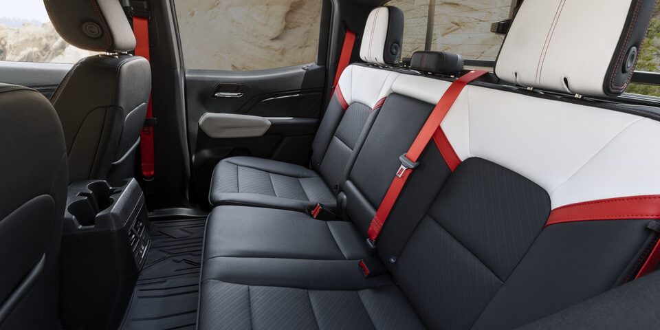 Rear interior seats of the 2023 GMC Canyon AT4X.