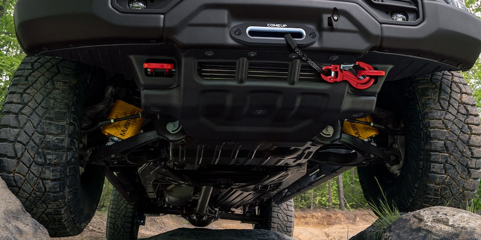 GMC Canyon AT4X AEV edition hot-stamped boron steel skid plates.