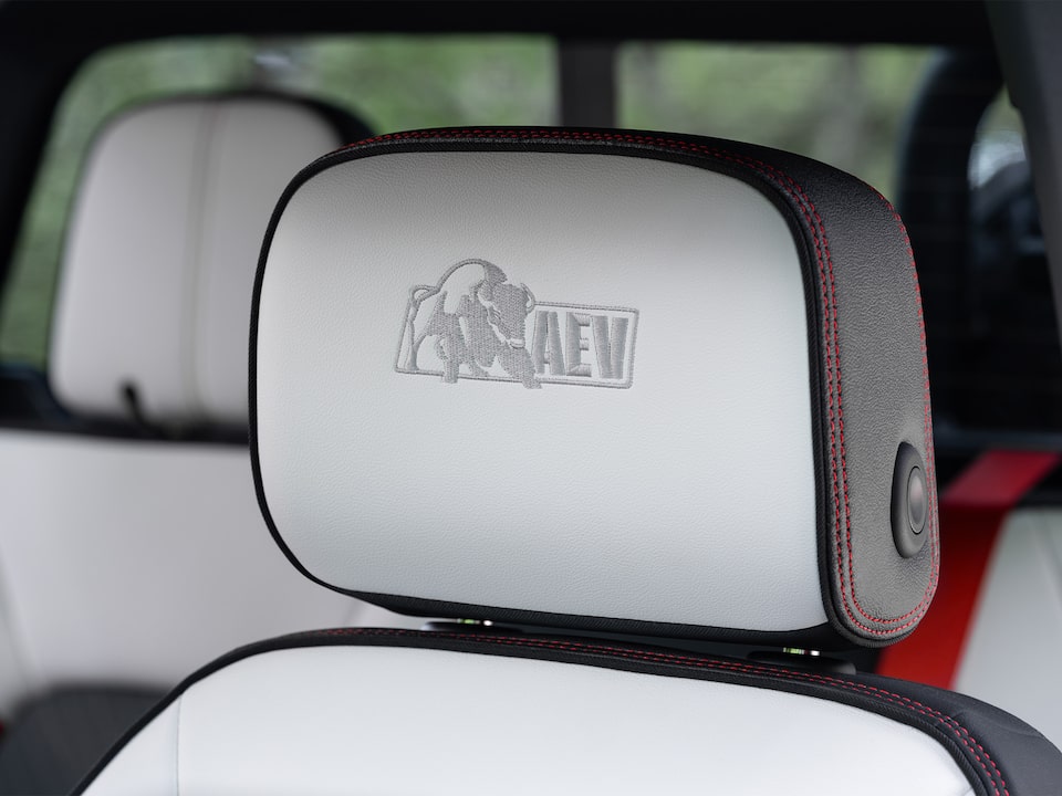 GMC Canyon AT4X AEV edition headrest with badge.