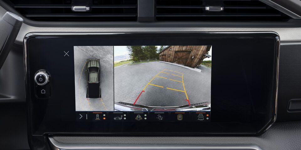 Rear camera view of the 2024 GMC Sierra HD camera system.