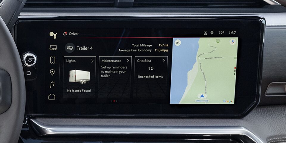 Trailering informational screen of the 2024 GMC Sierra HD: ProGrade trailing technology.