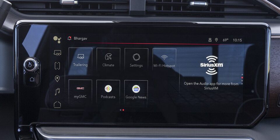 Menu on the 2024 GMC Sierra HD centre console touchscreen.
