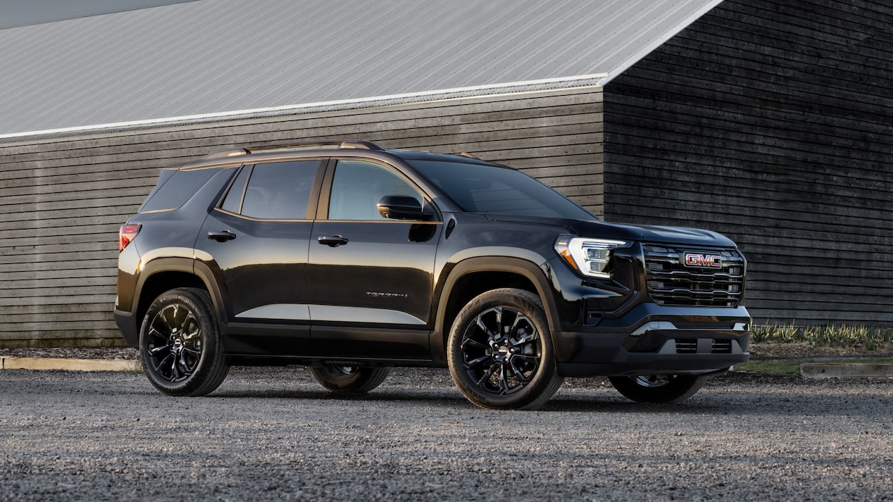 Front-side view of the 2025 GMC Terrain parked outdoors.