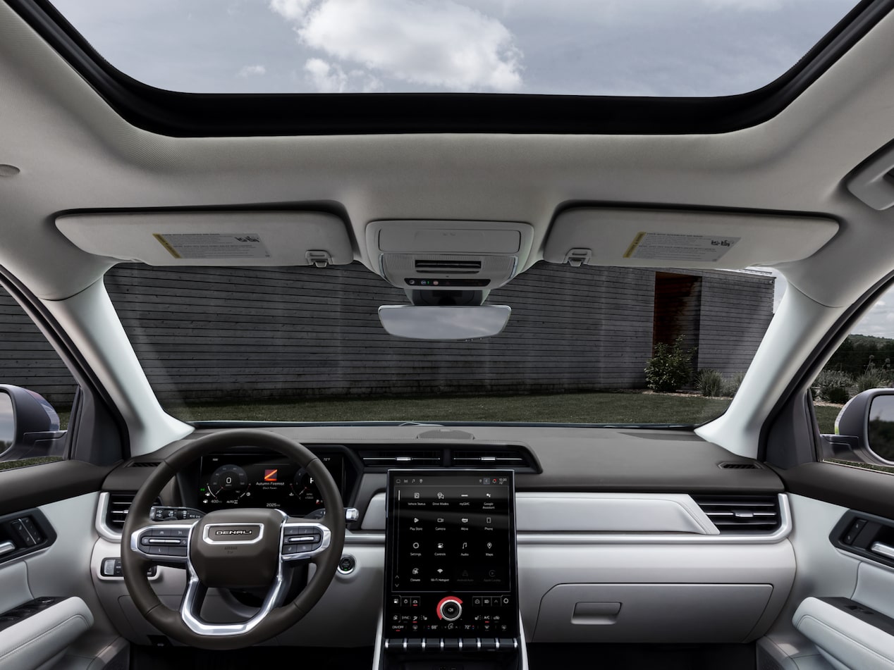 Front interiors and the sunroof on the 2025 GMC Terrain.