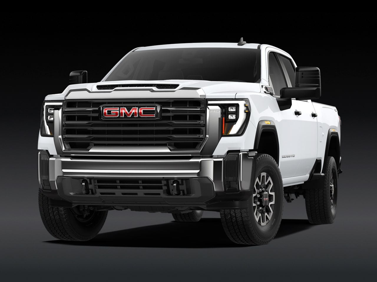 Vue avant d’un GMC Sierra HD Pro 2027 blanc.