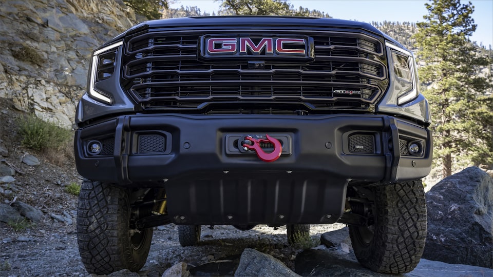 Front view of the 2023 Sierra AT4X AEV Edition featuring the grille.
