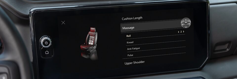 2022 Sierra Denali power front seats with heat, ventilation and massage settings.